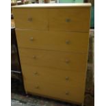 An MDF six-drawer chest with polished st