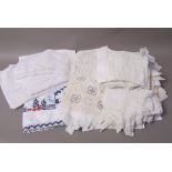 A small quantity of early to mid 20th century table linens including embroidered,