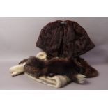 A mink evening stole, together with various fox and mink,