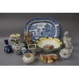 A blue and white printed meat dish, Chinese ginger jar,