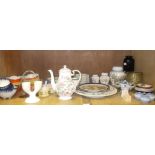 A quantity of blue and white printed pottery including Copeland Spode, three ginger jars,