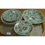 Canton Celadon ground part service, two large plates, six small plates,