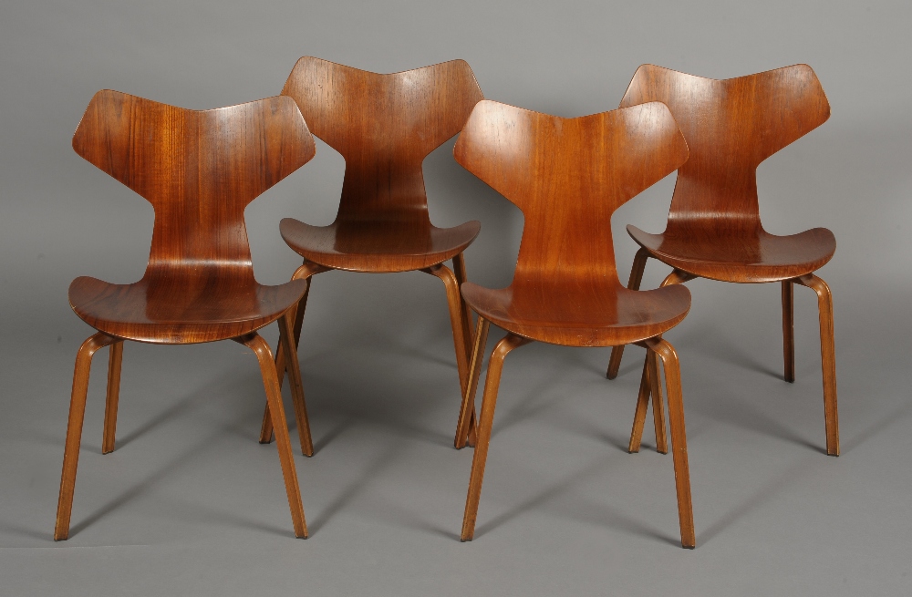 ARNE JACOBSEN FOR FRITZ HANSEN DESIGNED IN 1957, a set of four 'Grand Prix' 4130 chairs,