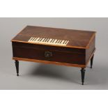 A MAHOGANY MUSICAL SEWING BOX, MID 19TH CENTURY, in the form of a square piano,