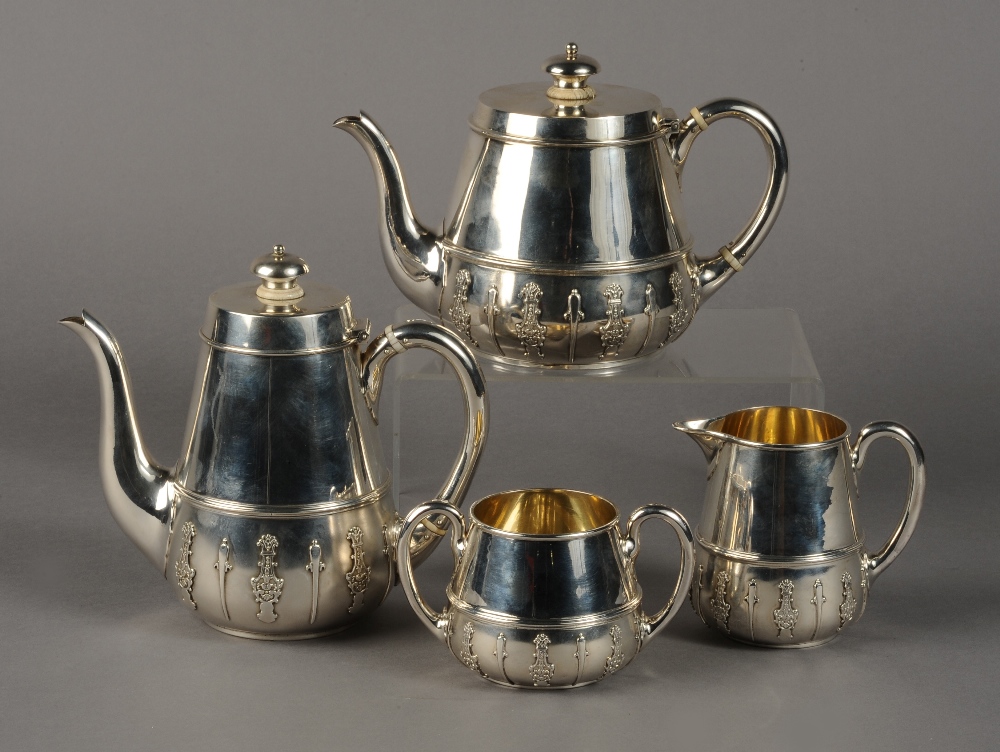 AN EDWARD VII SILVER FOUR PIECE TEA SERVICE BY HUNT AND ROSKELL, late Storr and Mortimer,