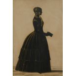 19TH CENTURY ENGLISH SCHOOL, A portrait silhouette of a lady, holding a book, facing sinister,