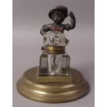 A LATE 19TH CENTURY BRONZE FIGURE MOUNTED INKWELL,