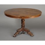 A 19TH CENTURY ROSEWOOD BREAKFAST TABLE with circular top, plain frieze,