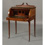 A LADY'S EDWARD VII CROSSBANDED MAHOGANY CYLINDER DESK,