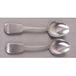 A PAIR OF FIDDLE PATTERN TABLESPOONS,  by William Woodman, Bristol, hallmarked Exeter 1824,