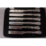 A CASED SET OF SIX WILLIAM IV DESSERT KNIVES Kings pattern, by Joseph Law,