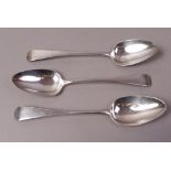 A PAIR OF GEORGE III SILVER TABLESPOONS BY THOMAS WHIPHAM, London 1797, initialled,