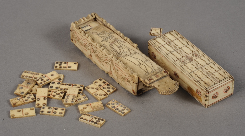 A SET OF EARLY 19TH CENTURY NAPOLEONIC PRISONER OF WAR BONE DOMINOES,