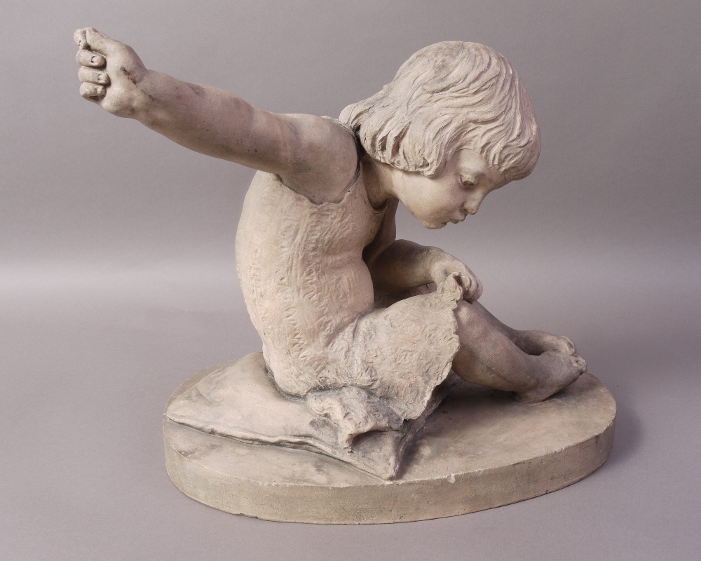 A FRENCH TERRACOTTA FIGURE OF A YOUNG GIRL, c.