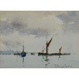 ARR EDWARD WESSON RI RBA (1910-1983), 'Barges in a Calm', watercolour, signed to lower right,