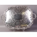 A MID 19TH CENTURY PLATE ON COPPER DOUBLE HANDLED TRAY, c.