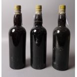 [Old Tawny Port], old two part moulded bottles, yellow lead capsules, 3 bottles,