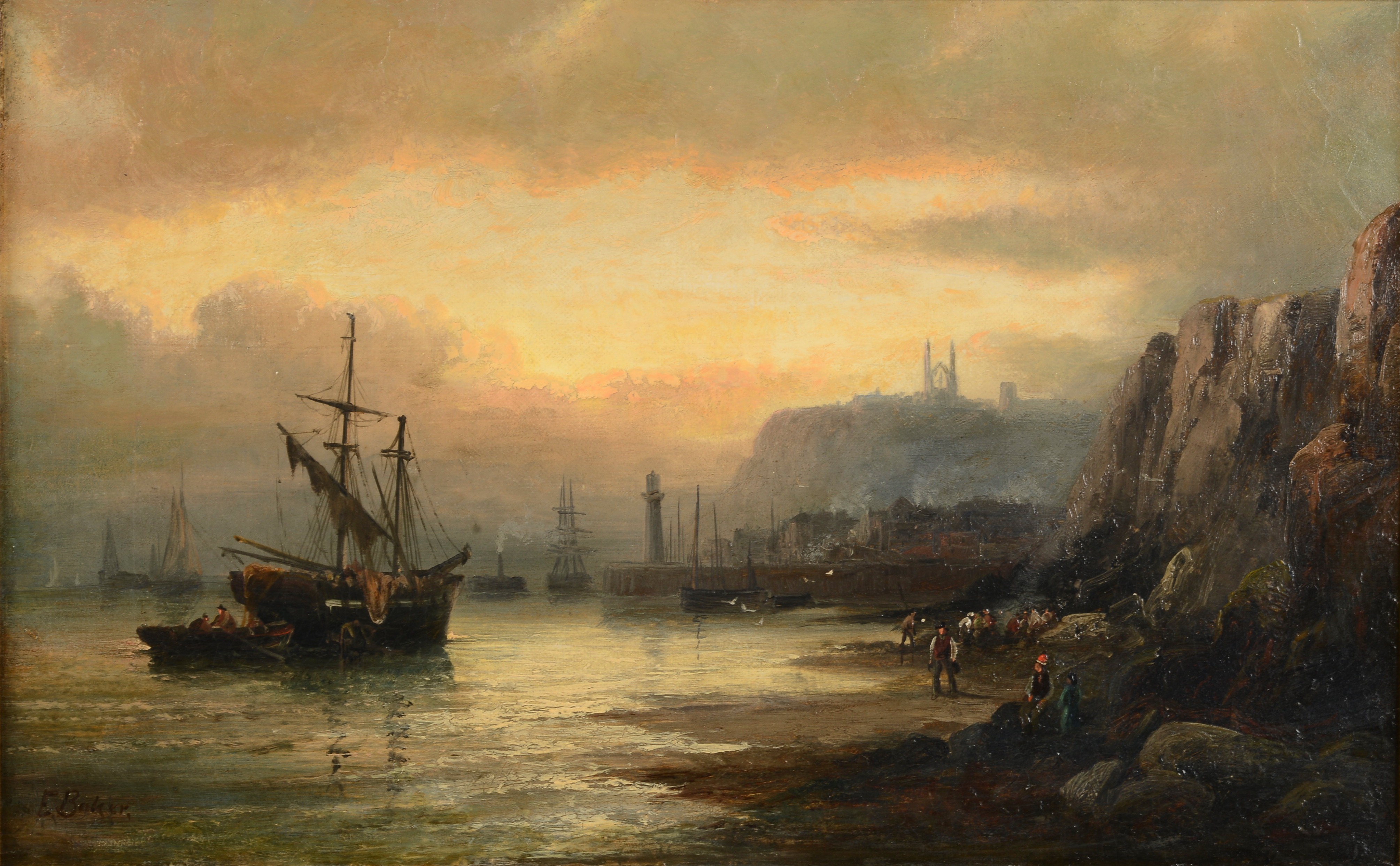 WILLIAM GEORGE THORNLEY (1857-1935), 'Fishing boats off Scarborough at dusk'; 'Whitby, - Image 2 of 2