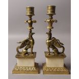 A PAIR OF EARLY GILT BRONZE AND MARBLE CANDLESTICKS in the manner of William Chambers,