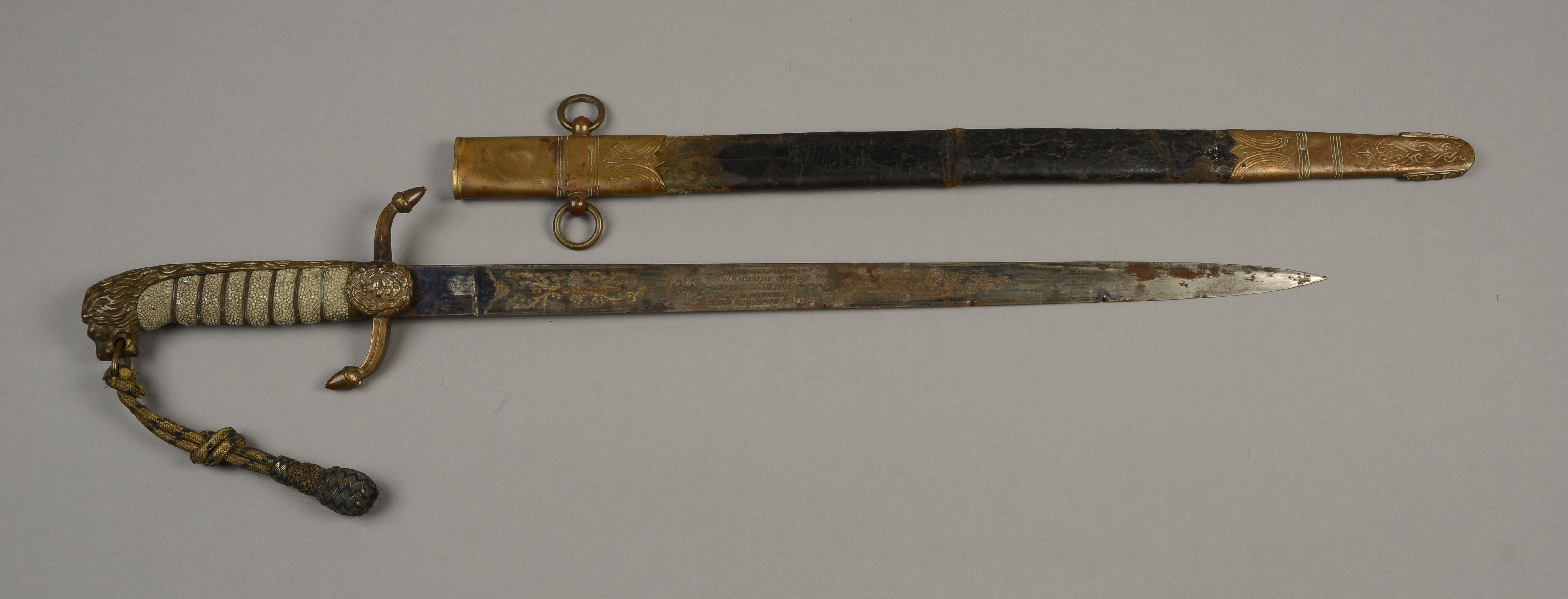 A BRITISH NAVAL DIRK AND SCABBARD by Edward Thurkle, Soho, with brass mounts,