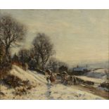 ARR HERBERT F ROYLE (1870-1958), Hamlet under snow with farmstead, a chapel on a hill,