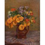 HELENA WIESNEROVA (Czech 1878-?), Still life of summer flowers held in an earthenware jug,
