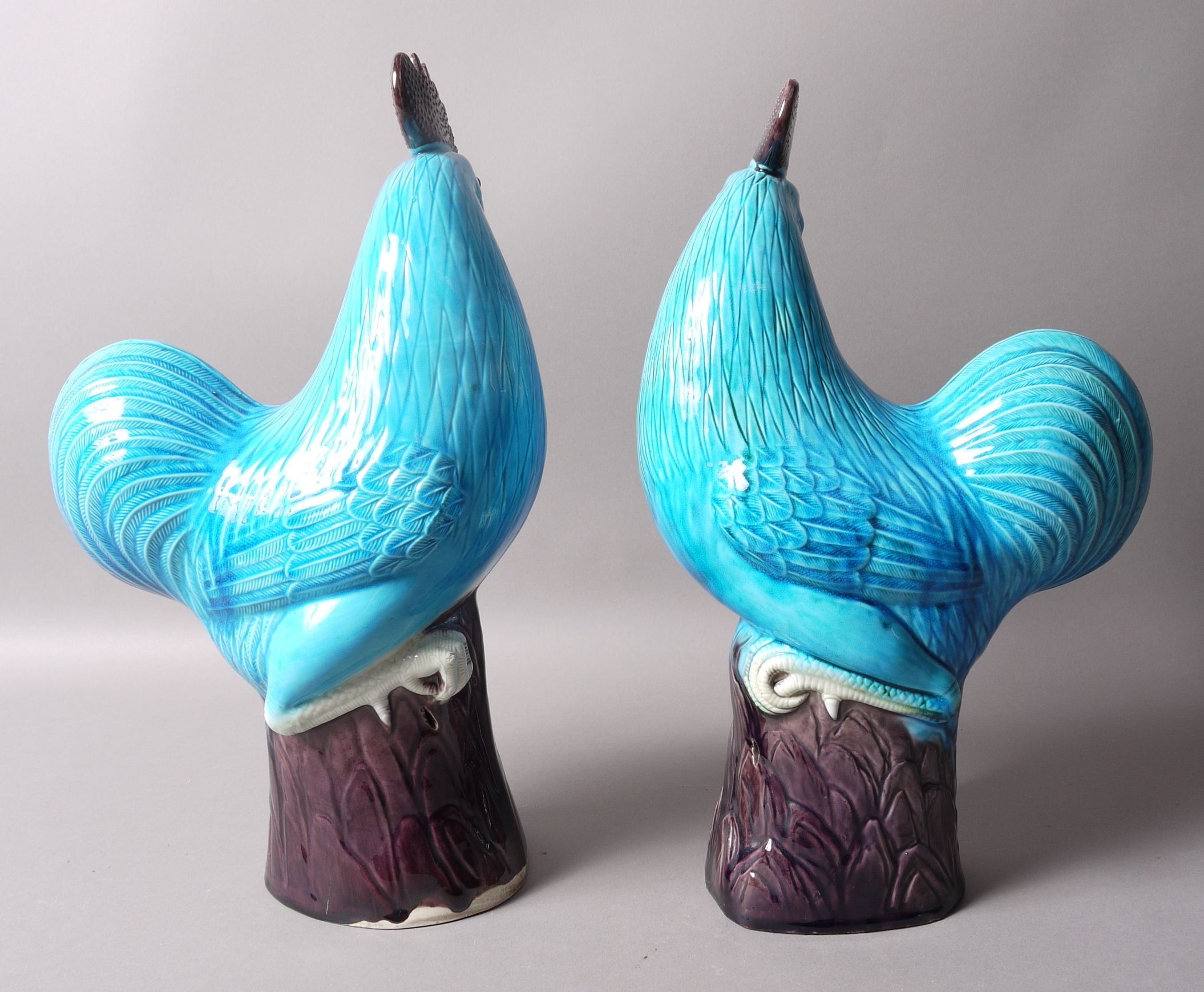 A PAIR OF CHINESE PORCELAIN COCKERELS in 18th century style, - Image 2 of 3