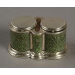 A SILVER AND SHAGREEN DOUBLE VESTA BOX AND COVERS of lobed ovoid form with two cylindrical match