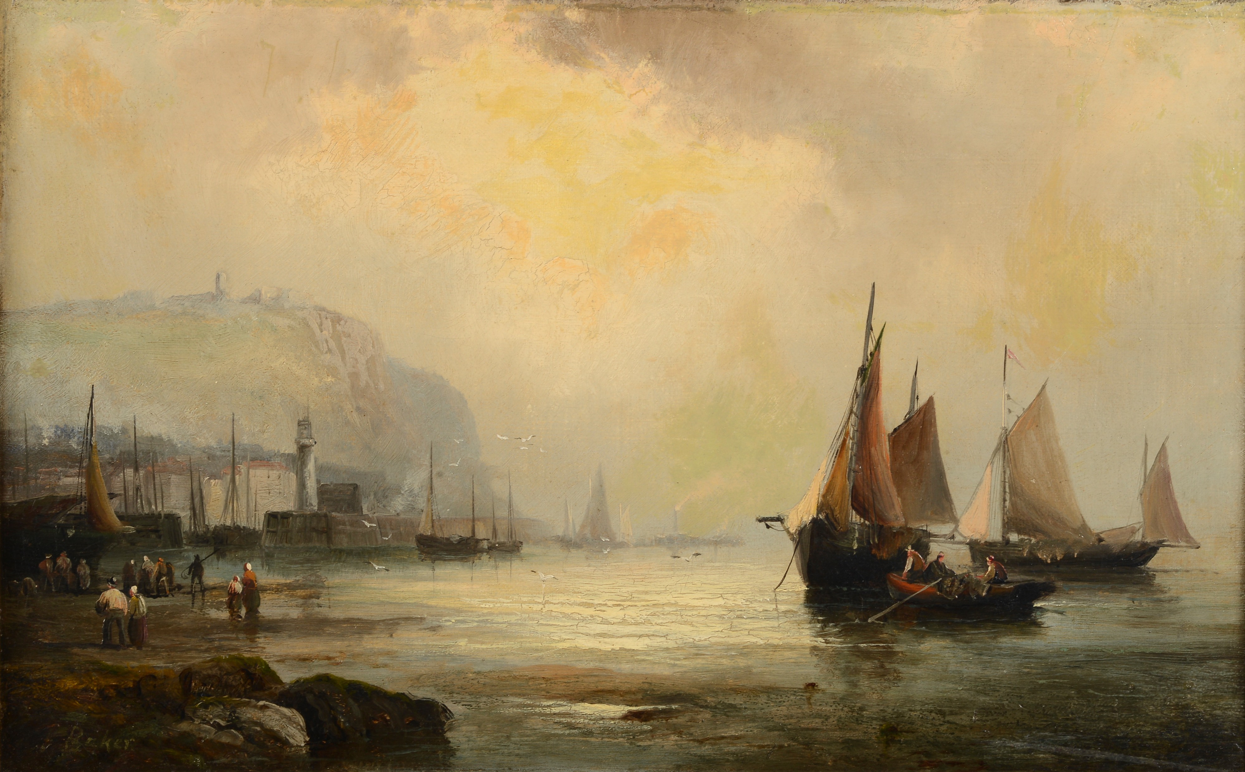 WILLIAM GEORGE THORNLEY (1857-1935), 'Fishing boats off Scarborough at dusk'; 'Whitby,