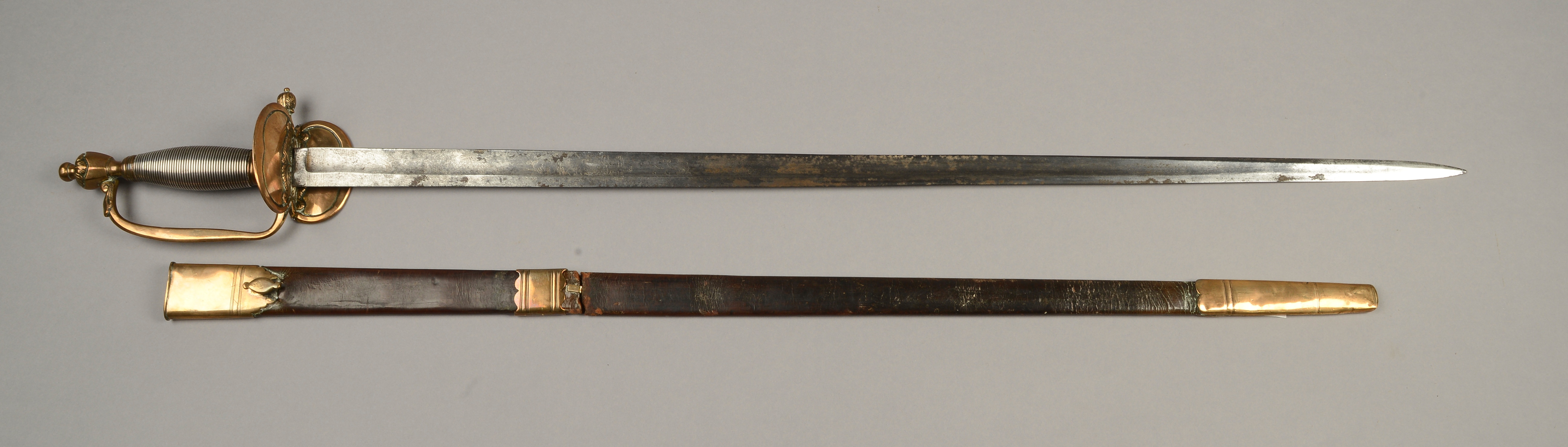 AN EARLY 19TH CENTURY INFANTRY OFFICER'S SWORD with blued wire grip,