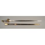 AN EARLY 19TH CENTURY INFANTRY OFFICER'S SWORD with blued wire grip,