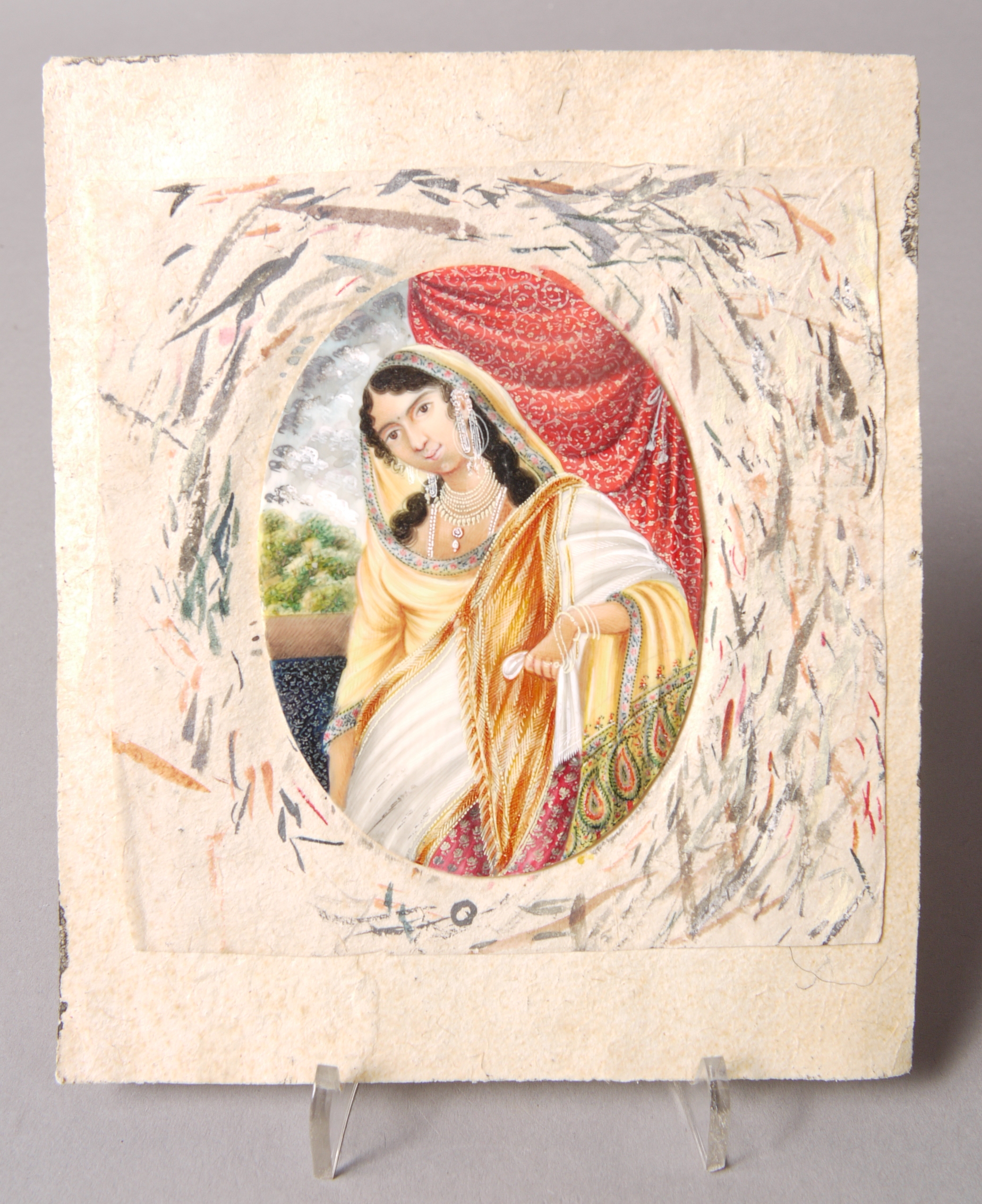 AN INDIAN MINIATURE ON IVORY, 19th century, depicting a noble woman,