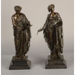 A PAIR OF ITALIAN BRONZE FIGURES, allegorical of the arts, 19th century,