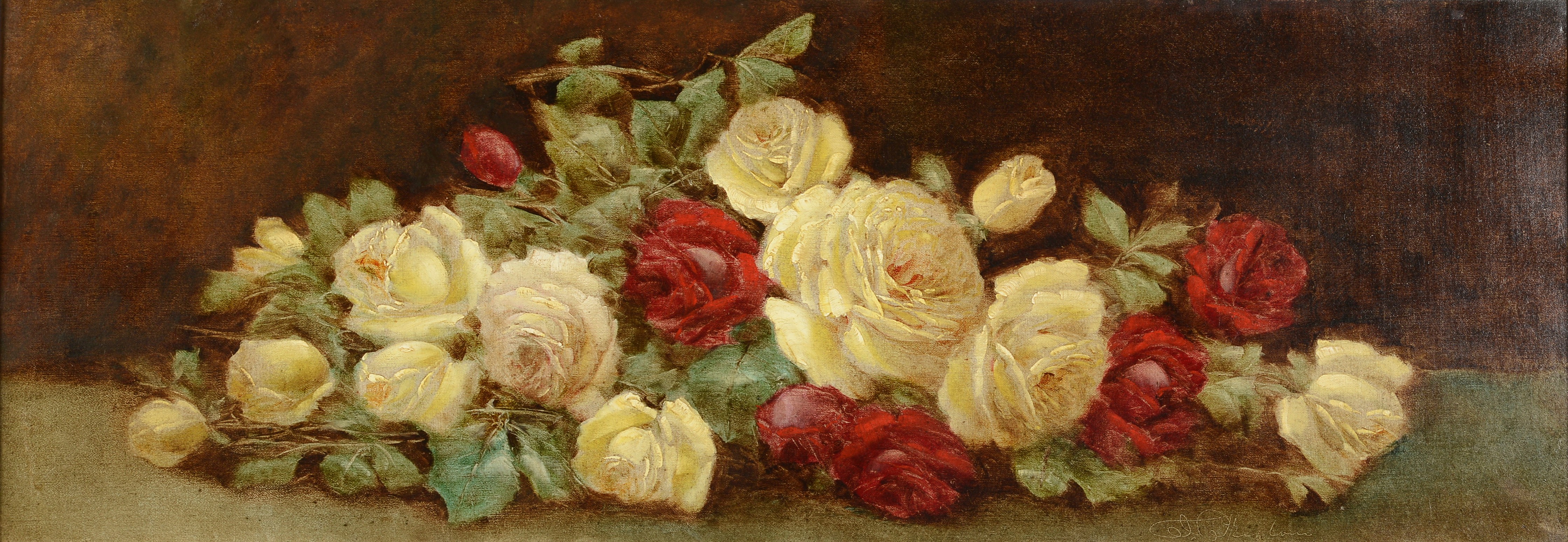 ARR W B PRESTON (20th century), Still life of yellow and red roses, oil on canvas,