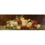 ARR W B PRESTON (20th century), Still life of yellow and red roses, oil on canvas,