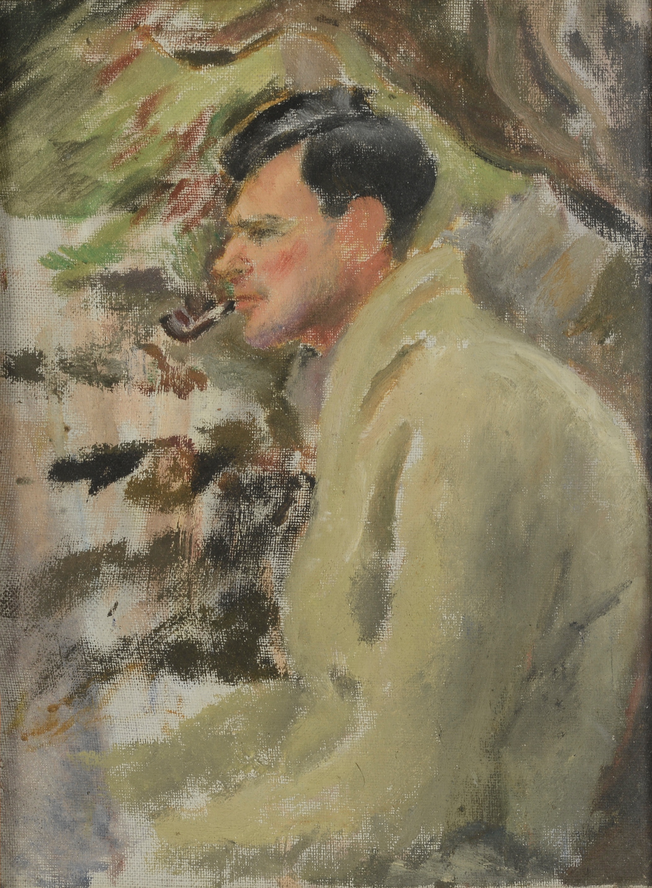 ARR MONICA RAWLINS (1903-1990), 'Fishing', half portrait of a dark haired man,