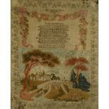 A GEORGE IV PICTORIAL NEEDLEWORK SAMPLER, the work of Mary Atherton, aged 14 years, 1827,