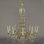 A CUT GLASS CHANDELIER, ten lights of swept basket form with ten out-curved arms,
