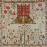 A 19th CENTURY ADAM AND EVE SAMPLER the work of Sabina Joy Hebden in 1846 worked in red,