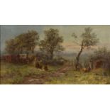ENGLISH SCHOOL (19th century), Gypsy encampment at dusk with figures gathered around a camp fire,