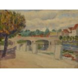 HENRI-EDMOND CROSS (1856-1910), Au Bord de Riviere, river crossing with houses , oil on canvas,