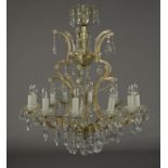 A LARGE CUT GLASS VENETIAN STYLE TWELVE BRANCH CHANDELIER,