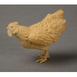A JAPANESE IVORY FIGURE OF A CHICKEN, Meiji period, realistically carved with feathers detailed,