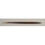 A 19TH CENTURY AFRICAN HARDWOOD THROWING CLUB of ribbed tapered form, figured with good patination,