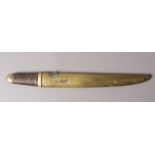 A 19TH CENTURY JAPANESE SHORT DAGGER 'TANTO', the brass sheath engraved with flowering foliage,