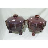 A Pair Of Large Oriental Pottery Tripod Vases With Mottled Glaze