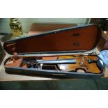 A German Manufacture Cased Violin, Two Piece Back, 14"