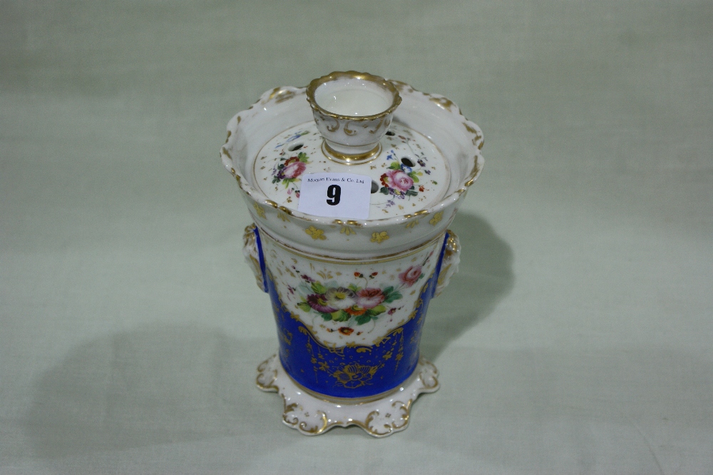 A 19th Century Blue Ground And Floral Decorated Potpourri Vase And Cover