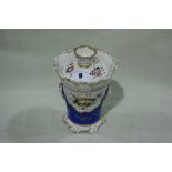 A 19th Century Blue Ground And Floral Decorated Potpourri Vase And Cover