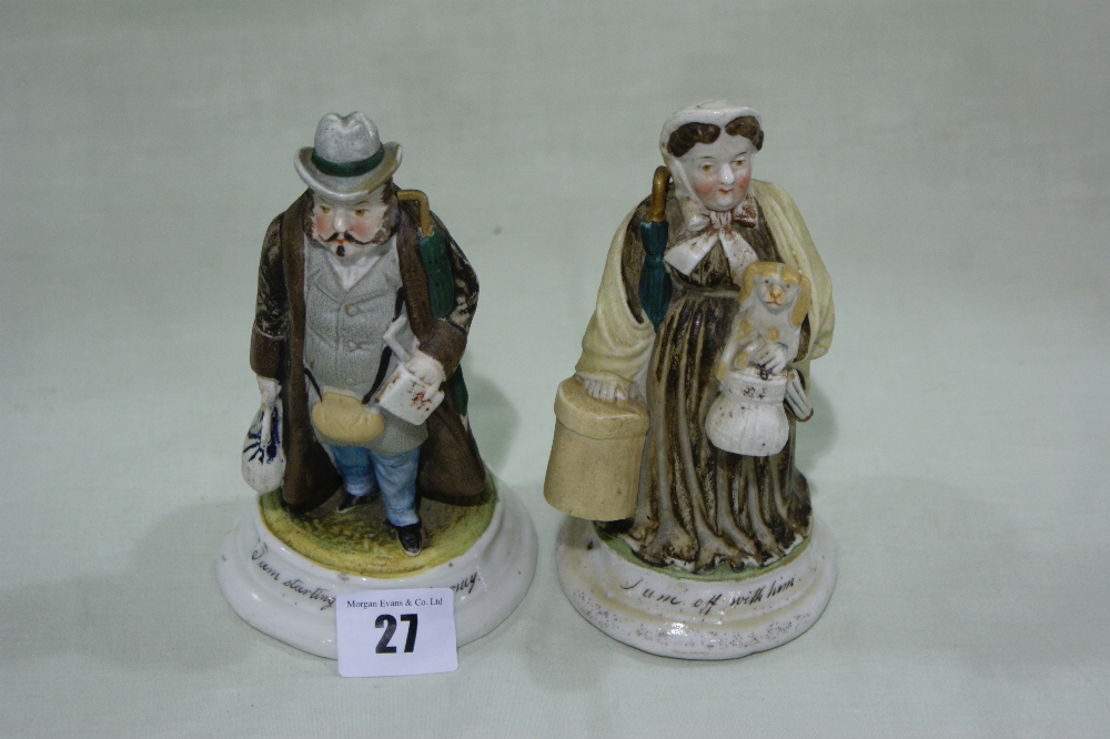 A Pair Of Victorian Period German Fairing China Figural Match Holders
